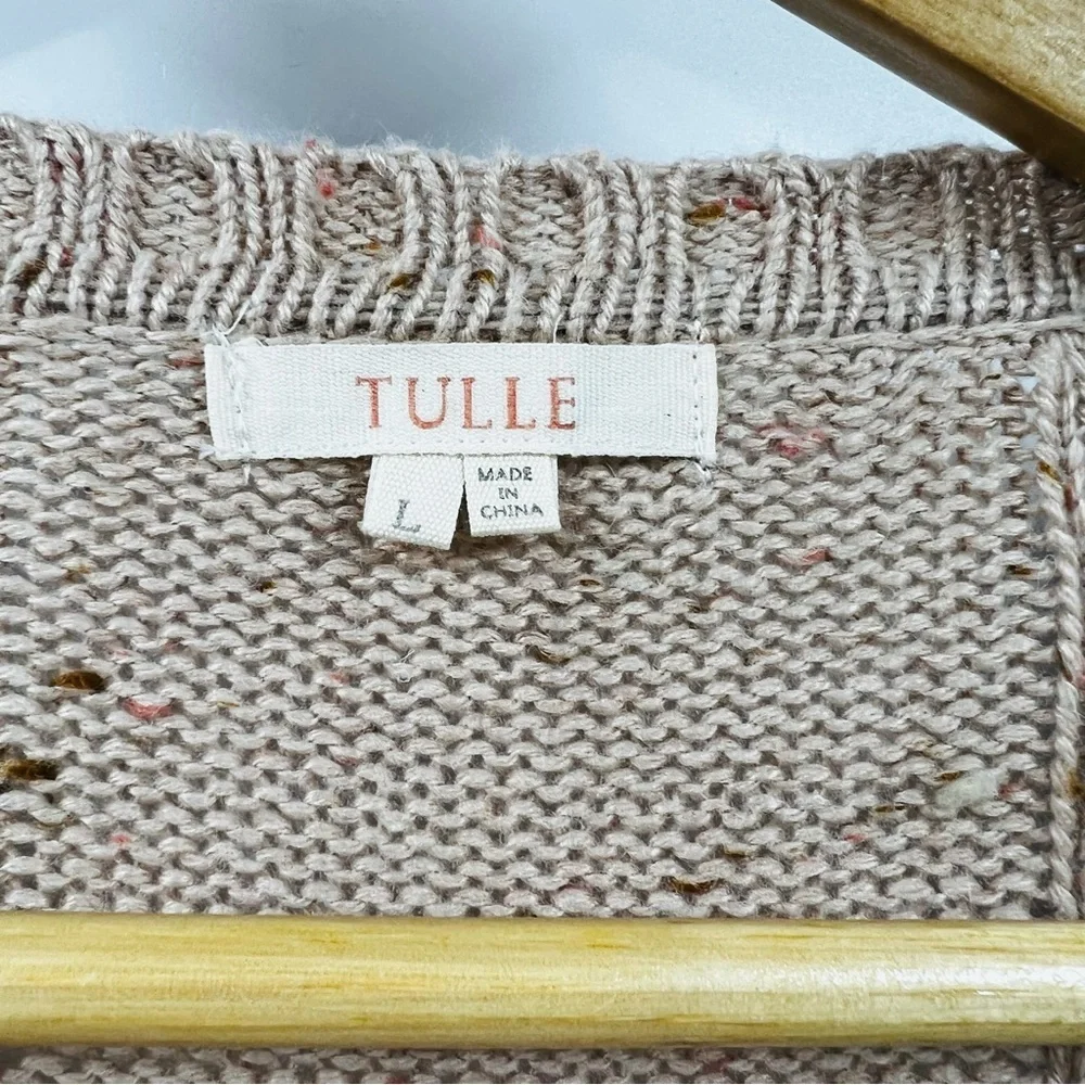 Tulle Cozy Tan Cable Fisherman Knit Cardigan Sweater Size Large